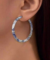Oversize Blue Print C Type Geometry Hoop Earrings